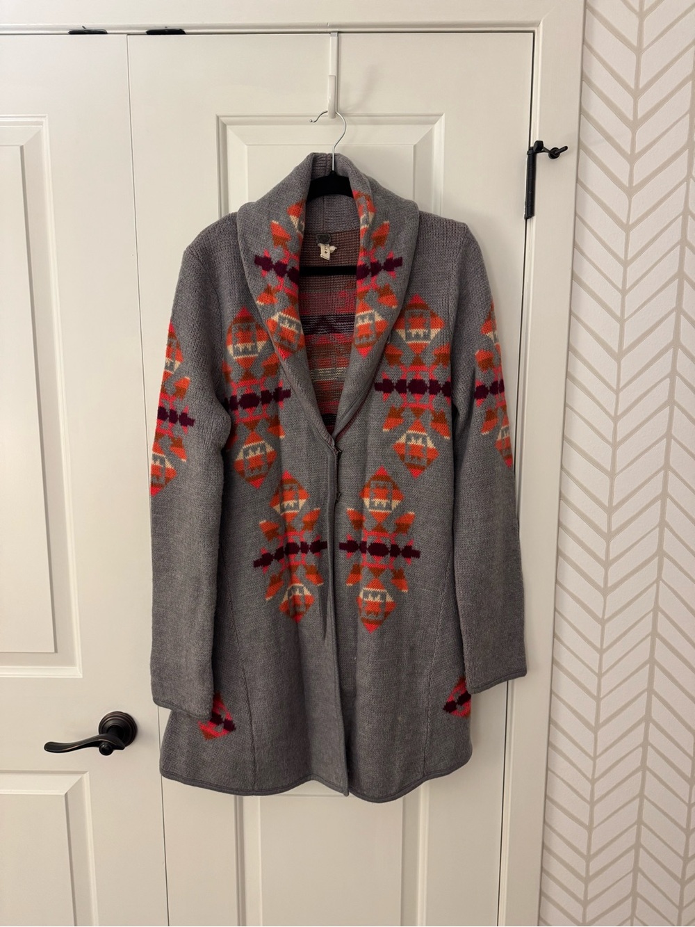 Free People Gray Patterned Shawl Collar Coatigan - Women